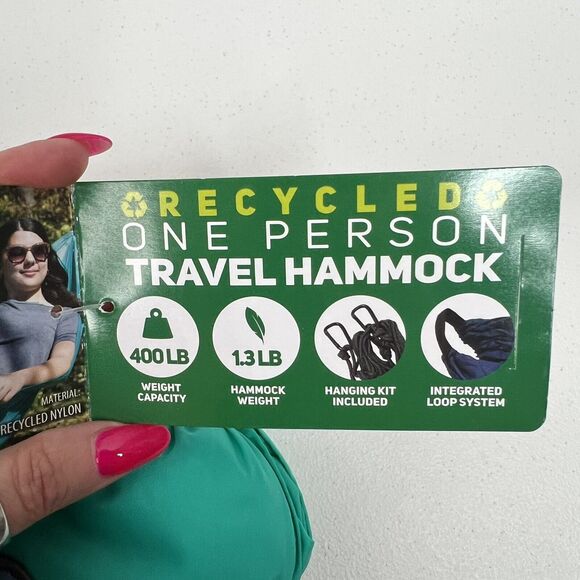 Equip One Person 100% Recycled Nylon Travel Hammock Green Breathable Fast Drying - Picture 6 of 11